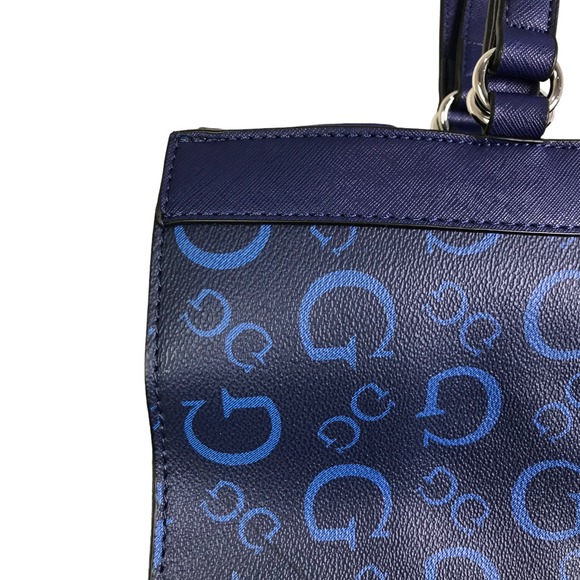 GUESS Women's Elian Satchel Purse Tote Handbag Blue Leather Silver Logo NWOT - Picture 8 of 9